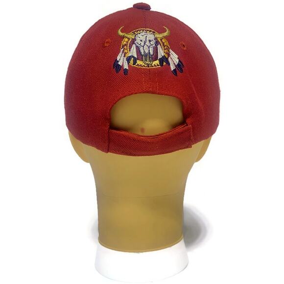 American Indian Native Pride Ball Cap Red Buffalo Skull Embroidered Adjustable - Picture 2 of 8